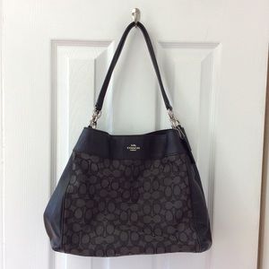 Coach black leather cloth signature shoulder bag